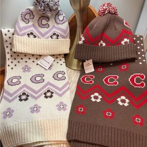 NWT Coach Winter Hat and Scarf Set - Brown/Red or Cream/Lilac - Very Plush😍